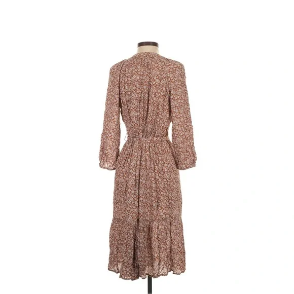 NWT Gap Floral Midi Dress Petite Small Brown 3/4 Sleeve V Neck Boho Peasant - Picture 3 of 5